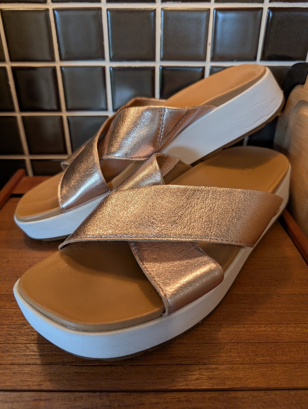 UGG Kari Metallic Leather Slides,8.5